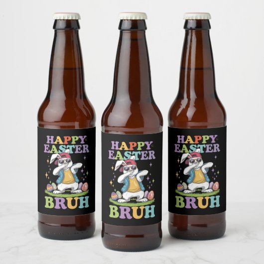 Happy Easter Bruh Grappig Dabbing Bunny Konijn Bro Bier Etiket (Flessen)
