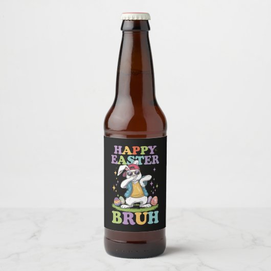 Happy Easter Bruh Grappig Dabbing Bunny Konijn Bro Bier Etiket (Voorkant)