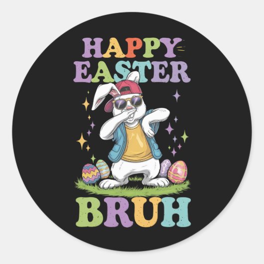 Happy Easter Bruh Grappig Dabbing Bunny Konijn Bro Ronde Sticker (Voorkant)