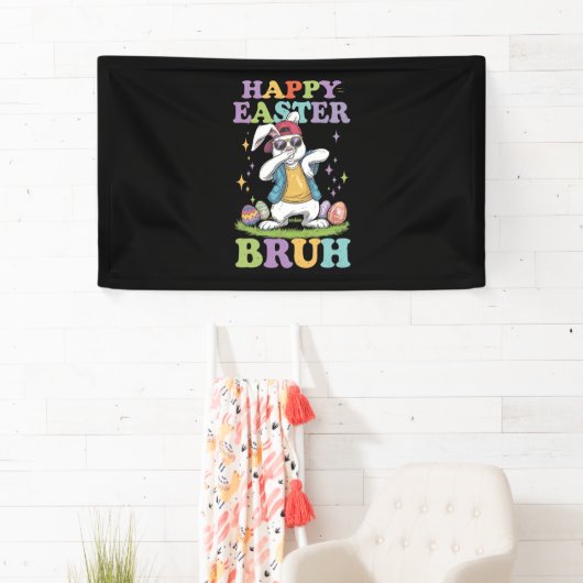 Happy Easter Bruh Grappig Dabbing Bunny Konijn Bro Spandoek (Insitu)