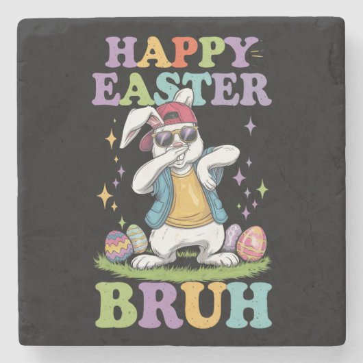 Happy Easter Bruh Grappig Dabbing Bunny Konijn Bro Stenen Onderzetter (Voorkant)