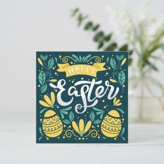 Happy Easter Brunch en Egg Hunt Folk Kaart (Staand voorkant)