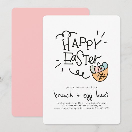 Happy Easter Brunch en Egg Hunt Kaart (Voorkant / Achterkant)