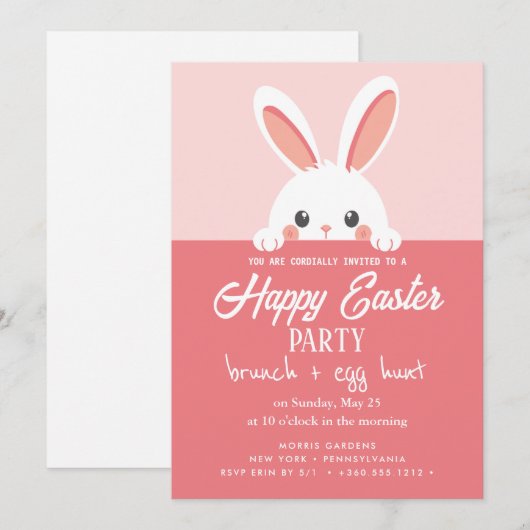 Happy Easter Brunch en Egg Hunt Uitnodiging (Voorkant / Achterkant)