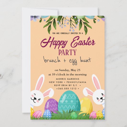 Happy Easter Brunch en Egg Hunt Uitnodiging (Voorkant)