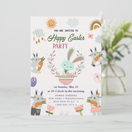 Happy Easter Brunch en Egg Hunt Uitnodiging (Staand voorkant)