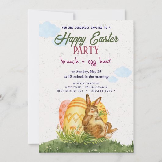 Happy Easter Brunch en Egg Hunt Uitnodiging (Voorkant)