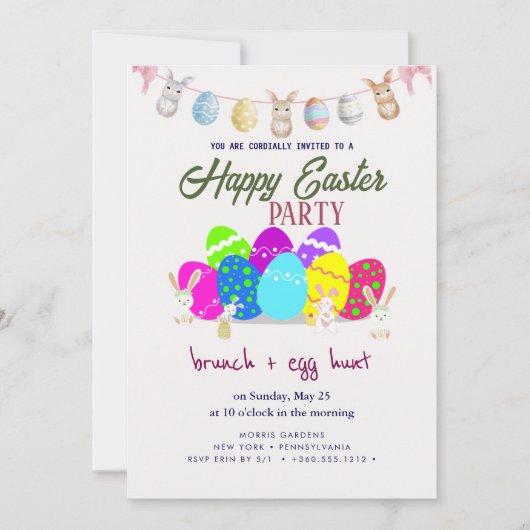 Happy Easter Brunch en Egg Hunt Uitnodiging (Voorkant)