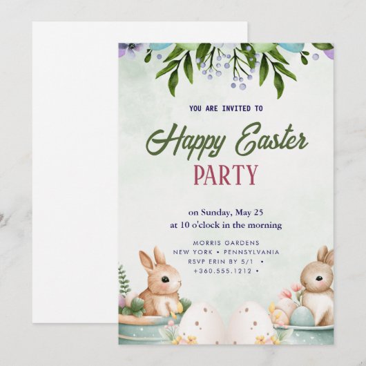 Happy Easter Brunch en Egg Hunt Uitnodiging (Voorkant / Achterkant)