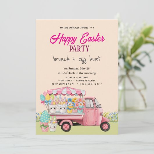 Happy Easter Brunch en Egg Hunt Uitnodiging (Staand voorkant)