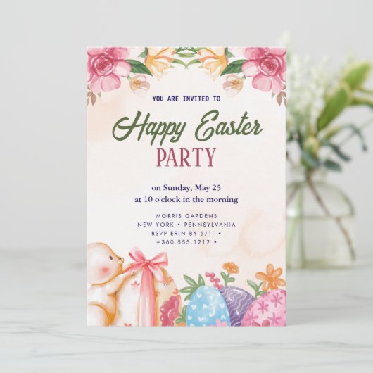 Happy Easter Brunch en Egg Hunt Uitnodiging (Staand voorkant)