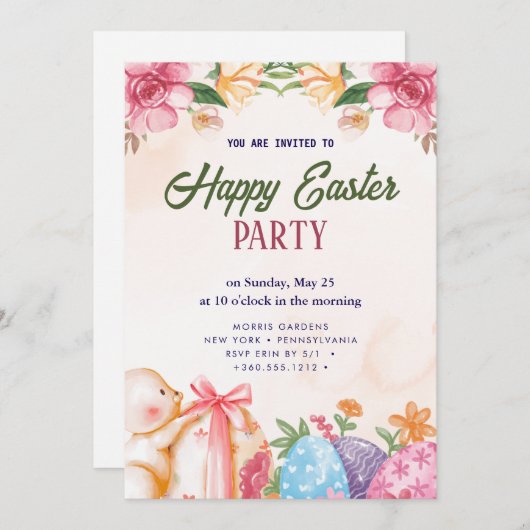 Happy Easter Brunch en Egg Hunt Uitnodiging (Voorkant / Achterkant)