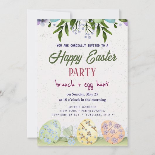 Happy Easter Brunch en Egg Hunt Uitnodiging (Voorkant)