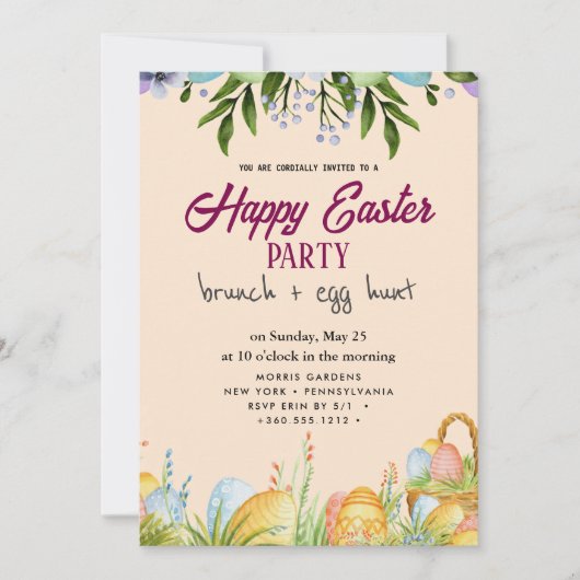 Happy Easter Brunch en Egg Hunt Uitnodiging (Voorkant)