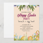 Happy Easter Brunch en Egg Hunt Uitnodiging (Voorkant / Achterkant)