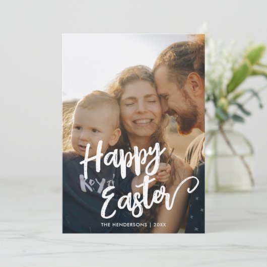 Happy Easter Brush Script-foto Feestdagenkaart (Staand voorkant)
