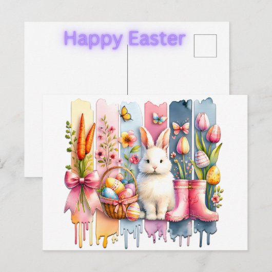 Happy Easter Brush Stroke Briefkaart (Voorkant / Achterkant)
