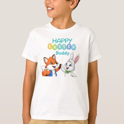 Happy Easter Buddy Cute Bunny and Fox Kids T-Shirt (Voorkant)