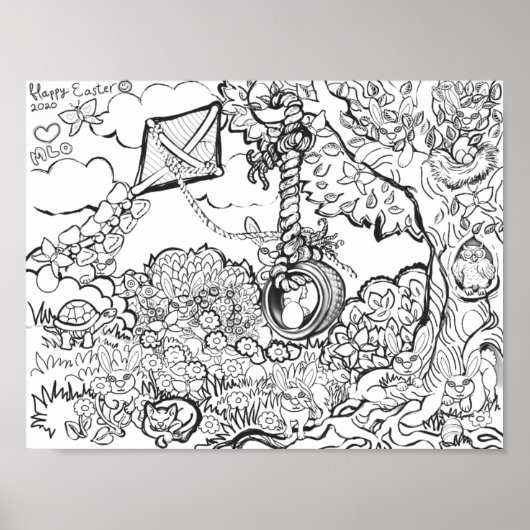 Happy Easter Bunnies Egg Hunt Art Print (Voorkant)