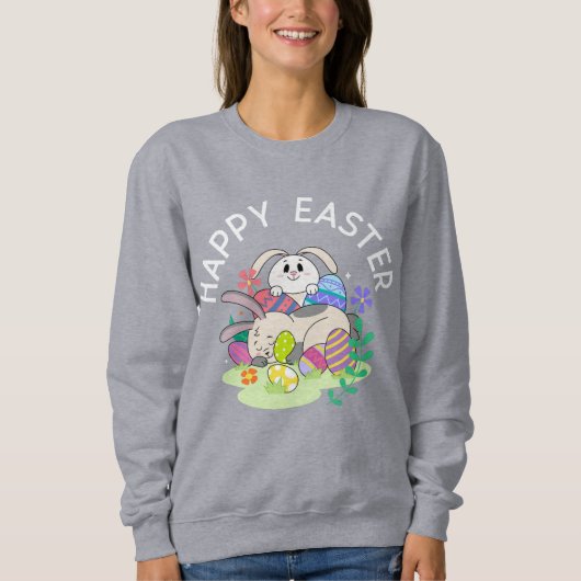 Happy Easter – Bunnies & Eggs Sweatshirt (Voorkant)