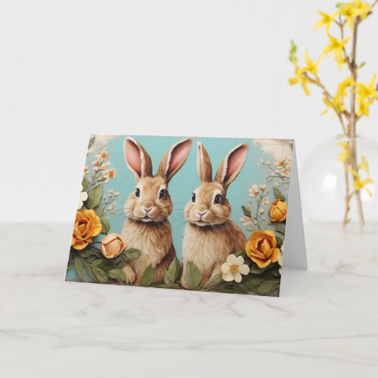 Happy Easter Bunnies Kaart (Gele Bloem)