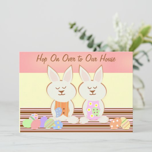 Happy Easter Bunnies Luncheon Uitnodiging (Staand voorkant)