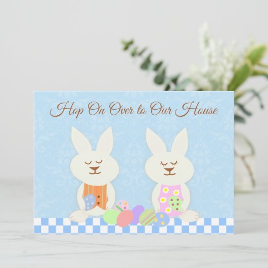 Happy Easter Bunnies Luncheon Uitnodiging (Staand voorkant)