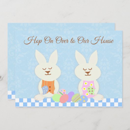 Happy Easter Bunnies Luncheon Uitnodiging (Voorkant / Achterkant)