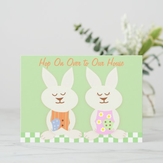 Happy Easter Bunnies Luncheon Uitnodiging (Staand voorkant)