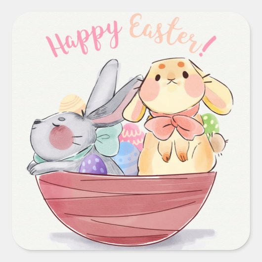 Happy Easter Bunnies Vierkante Sticker (Voorkant)