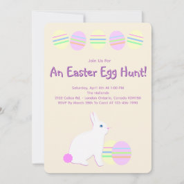 Happy Easter Bunny and Eggs on Pastel Stripes  Kaart