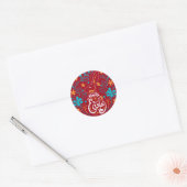 Happy Easter Bunny, Artsy Abstract Floral, Red Ronde Sticker (Envelop)