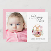 Happy Easter Bunny Basket Foto Feestdagenkaart (Voorkant / Achterkant)