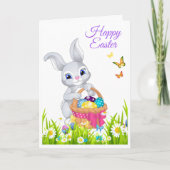 Happy Easter Bunny Basket Personalize Name Feestdagen Kaart (Voorkant)