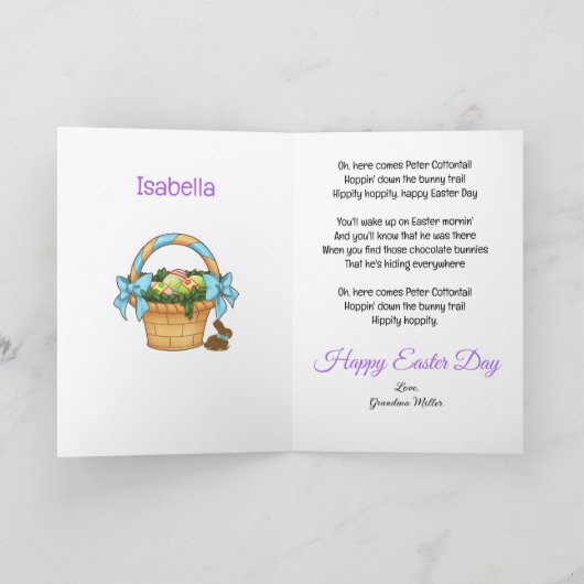 Happy Easter Bunny Basket Personalize Name Feestdagen Kaart (Binnen)