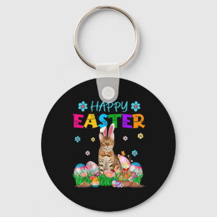 Happy Easter Bunny Bengal Cat Hunting Eggs Kleur Sleutelhanger