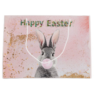 Happy Easter Bunny blaast Pink Bubble Gum Groot Cadeauzakje
