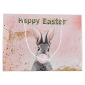 Happy Easter Bunny blaast Pink Bubble Gum Groot Cadeauzakje (Achterkant)