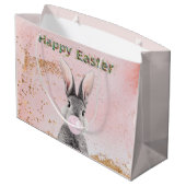 Happy Easter Bunny blaast Pink Bubble Gum Groot Cadeauzakje (Achterkant Gekanteld)