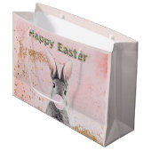 Happy Easter Bunny blaast Pink Bubble Gum Groot Cadeauzakje (Voorkant Gekanteld)