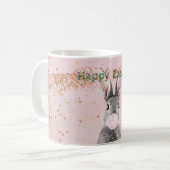 Happy Easter Bunny blaast Pink Bubble Gum Koffiemok (Voorkant links)