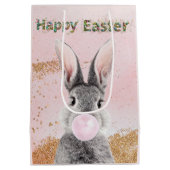 Happy Easter Bunny blaast Pink Bubble Gum Medium Cadeauzakje (Achterkant)