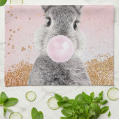 Happy Easter Bunny blaast Pink Bubble Gum Theedoek (Gevouwen)