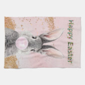 Happy Easter Bunny blaast Pink Bubble Gum Theedoek (Horizontaal)