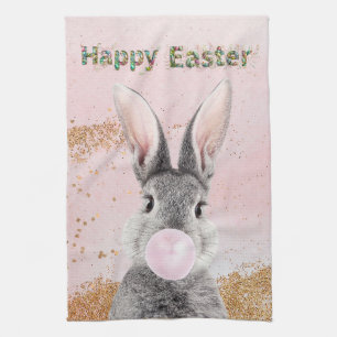 Happy Easter Bunny blaast Pink Bubble Gum Theedoek
