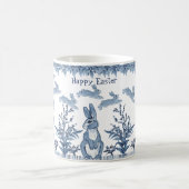 Happy Easter Bunny Blue White Rabbit Pattern Delft Koffiemok (Center)