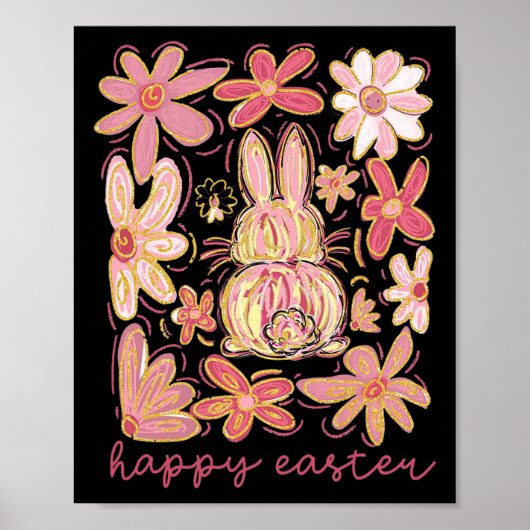 Happy Easter Bunny Boho Easter Coquette Bloemenpin Poster (Voorkant)