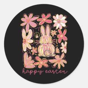 Happy Easter Bunny Boho Easter Coquette Bloemenpin Ronde Sticker