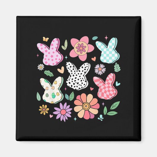 Happy Easter Bunny Boho Floral Plaid Bunny Rabbit Magneet (Voorkant)