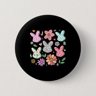 Happy Easter Bunny Boho Floral Plaid Bunny Rabbit Ronde Button 5,7 Cm